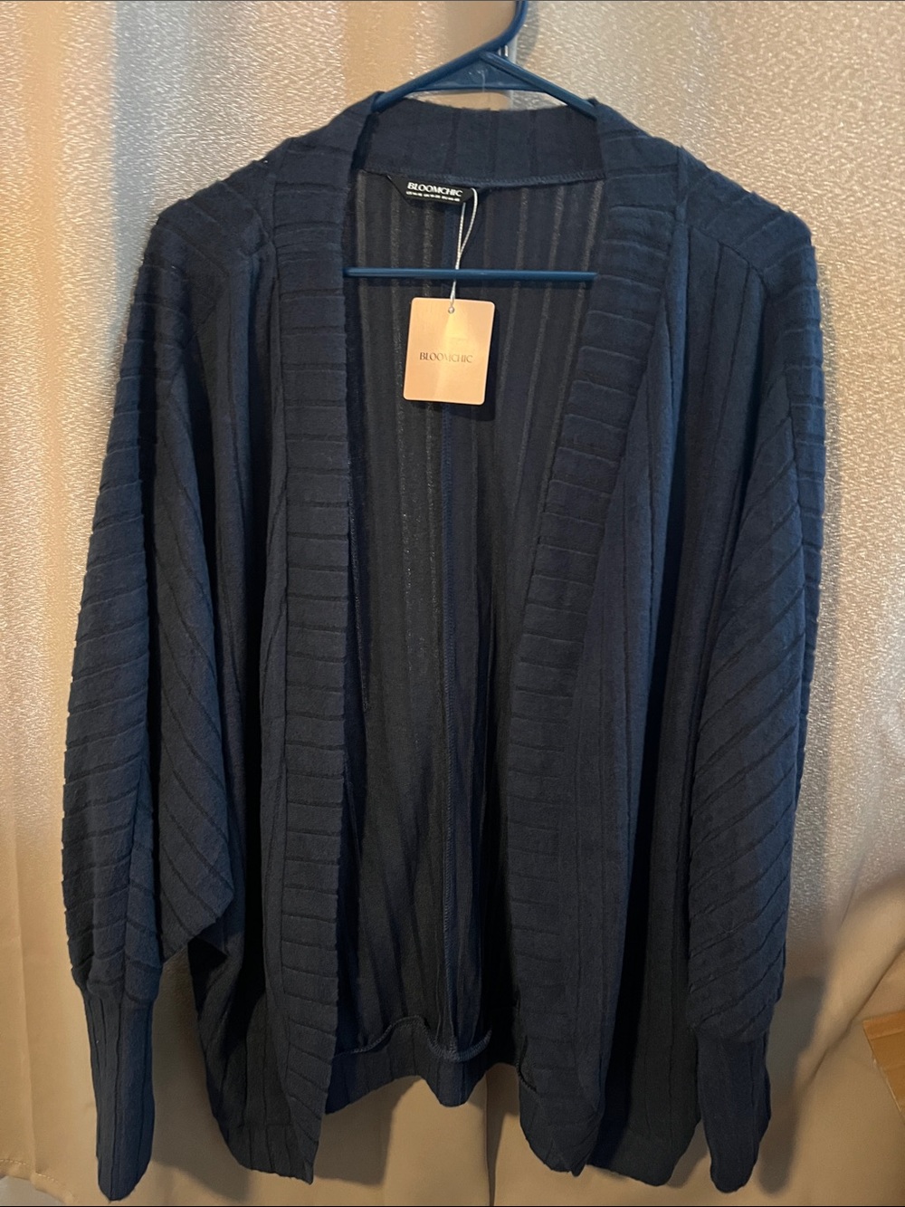 BloomChic Navy Ribbed Open-Front Cardigan